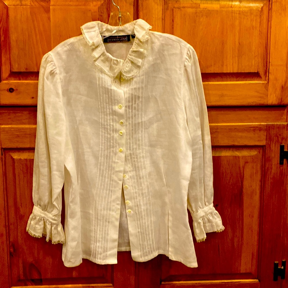 Vintage White, Herman Geist size 12 blouse